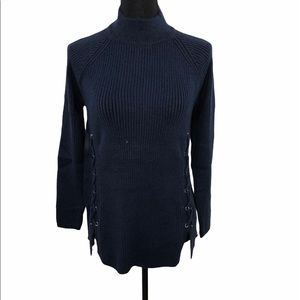 Style & Co. Lace Up Knit Sweater Blue Meduim
